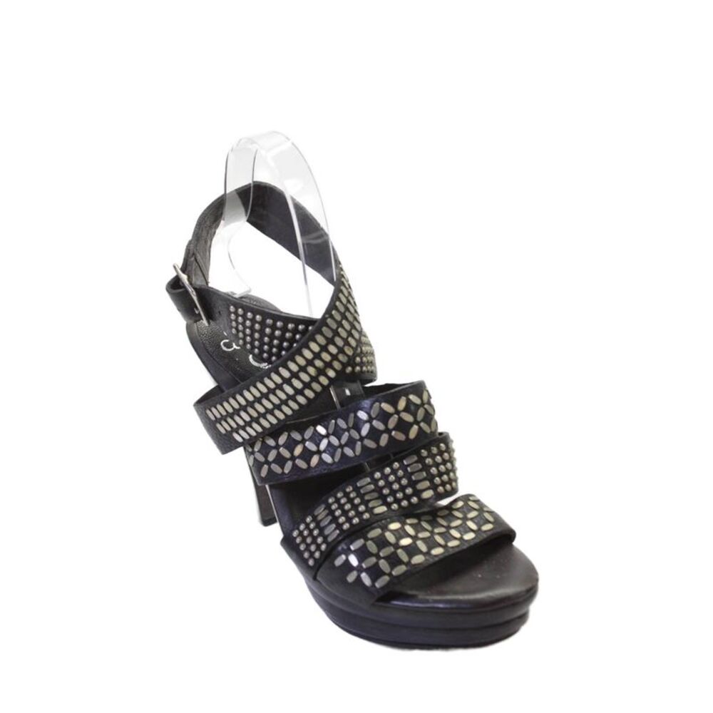 Colleen Cordero Womens Textured Open Toe Strappy Slip On Heels Brown Size 9